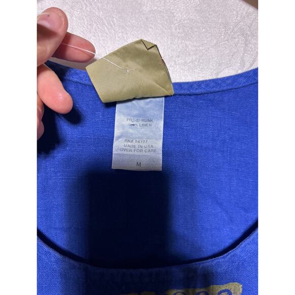 Vintage Blue Cactus Maxi Dress Linen Southwestern Painted NEW Dead Stock Buttons - Picture 6 of 9